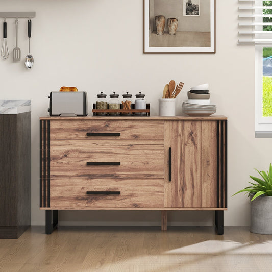 Sideboard Buffet Cabinet Credenza Storage Cabinet with 3 Drawers, Rustic Brown - Gallery Canada