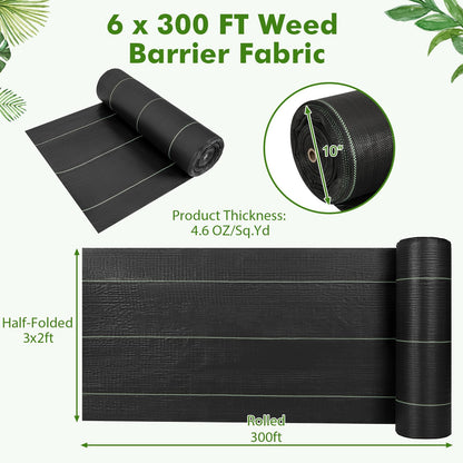 6.5 x 330/4 x 250/6 x 300 Feet Weed Barrier Landscape Fabric-6 ft, Black Garden Tools   at Gallery Canada