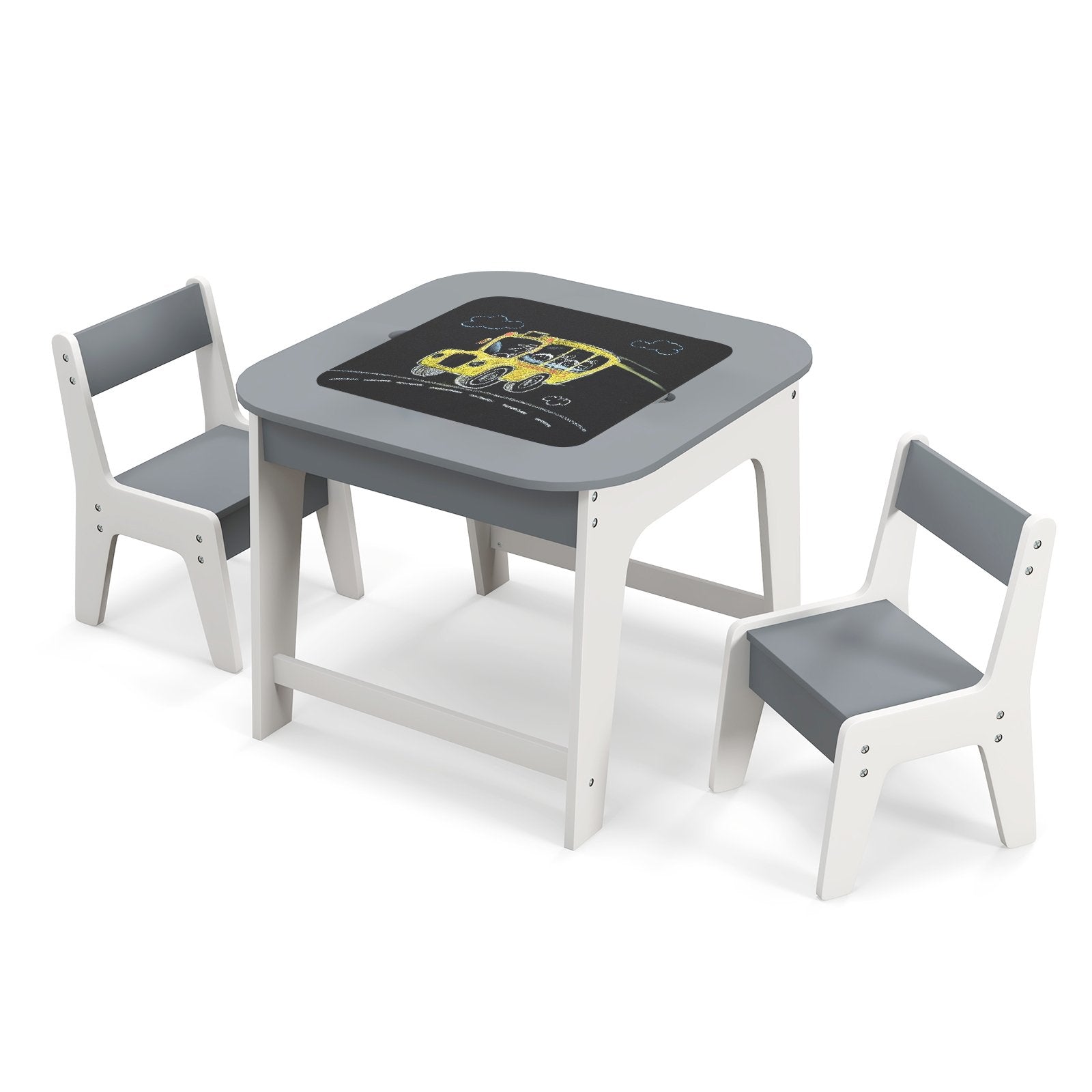 Kid's Table and Chairs Set with Double-sized Tabletop, Gray Kids Table & Chair Sets   at Gallery Canada