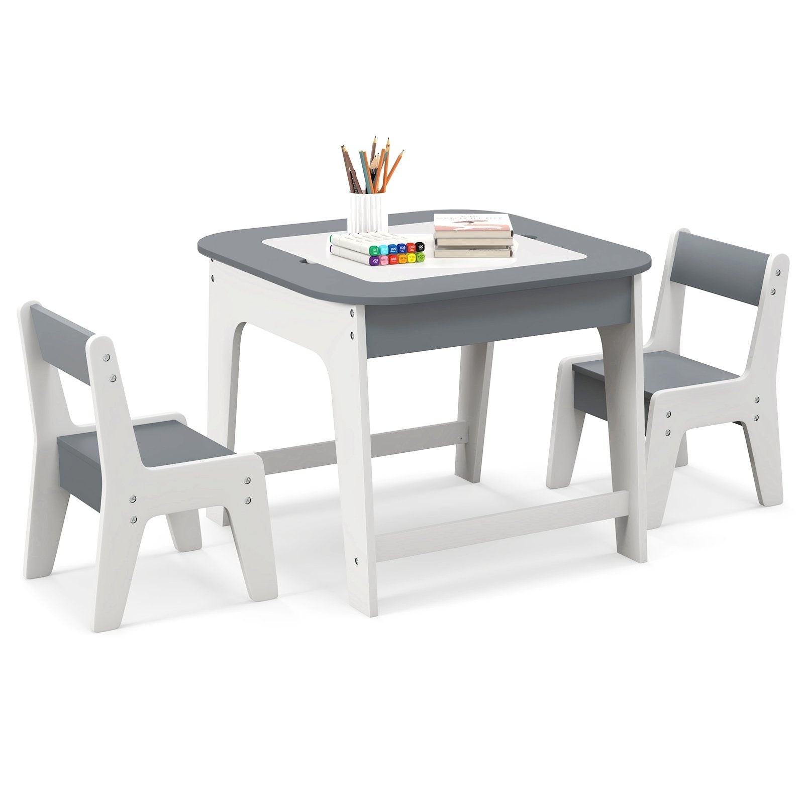 Kid's Table and Chairs Set with Double-sized Tabletop, Gray Kids Table & Chair Sets   at Gallery Canada