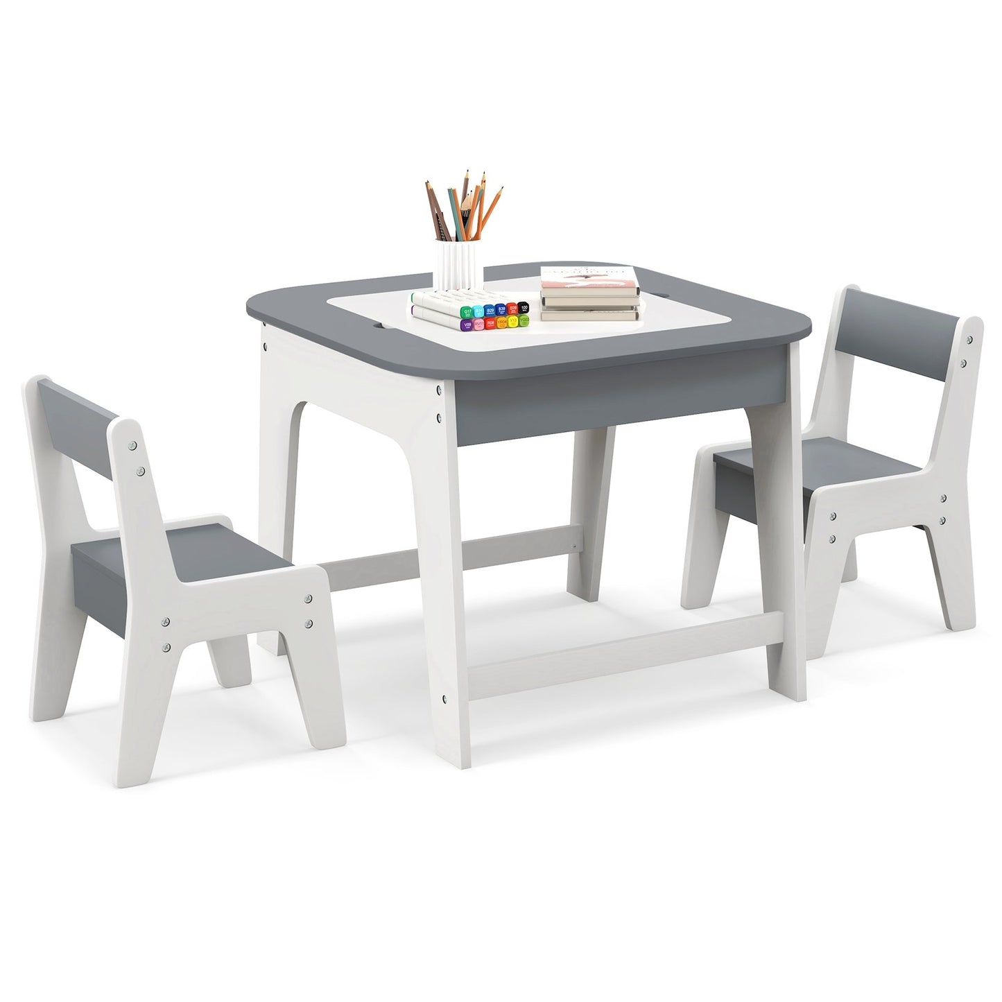 Kid's Table and Chairs Set with Double-sized Tabletop, Gray Kids Table & Chair Sets   at Gallery Canada