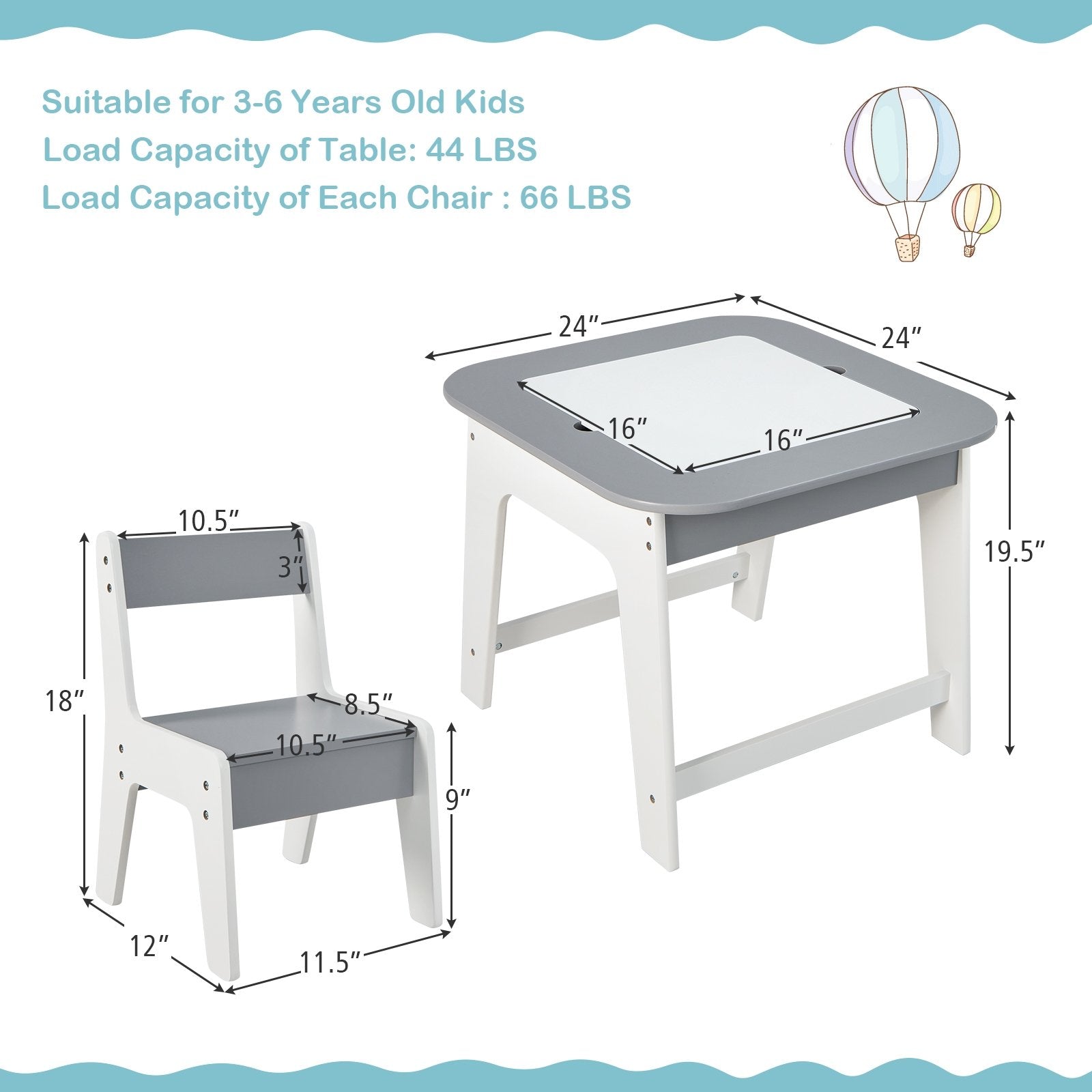 Kid's Table and Chairs Set with Double-sized Tabletop, Gray Kids Table & Chair Sets   at Gallery Canada