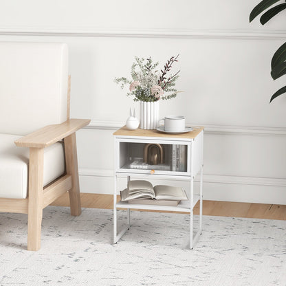 Nightstand with Flip up Door Storage Shelf, White Nightstands   at Gallery Canada