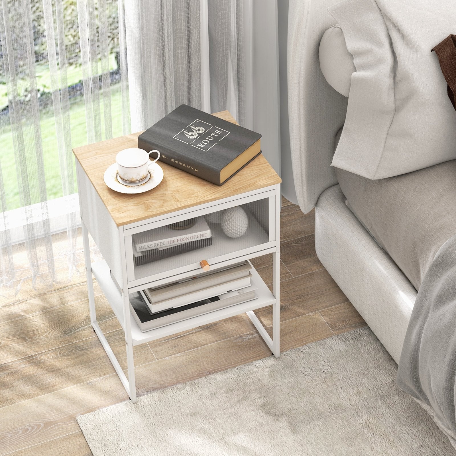 Nightstand with Flip up Door Storage Shelf, White Nightstands   at Gallery Canada