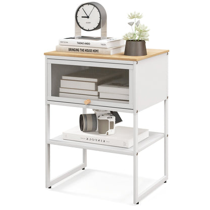 Nightstand with Flip up Door Storage Shelf, White Nightstands   at Gallery Canada