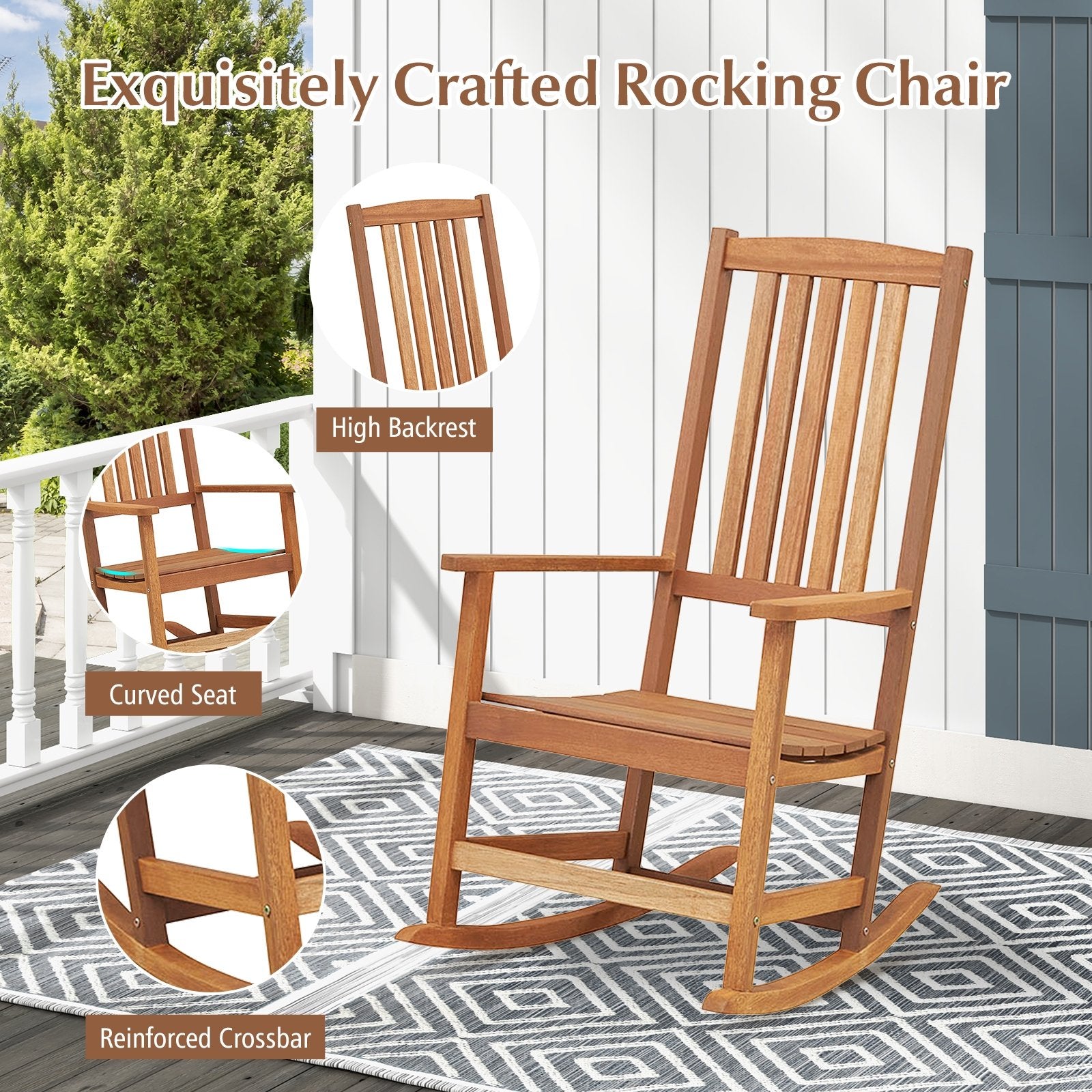 Patio Rocking Chair Ergonomic High-Back Outdoor Rocker with Smooth Rocking Base, Natural Patio Rocking Chairs & Gliders   at Gallery Canada