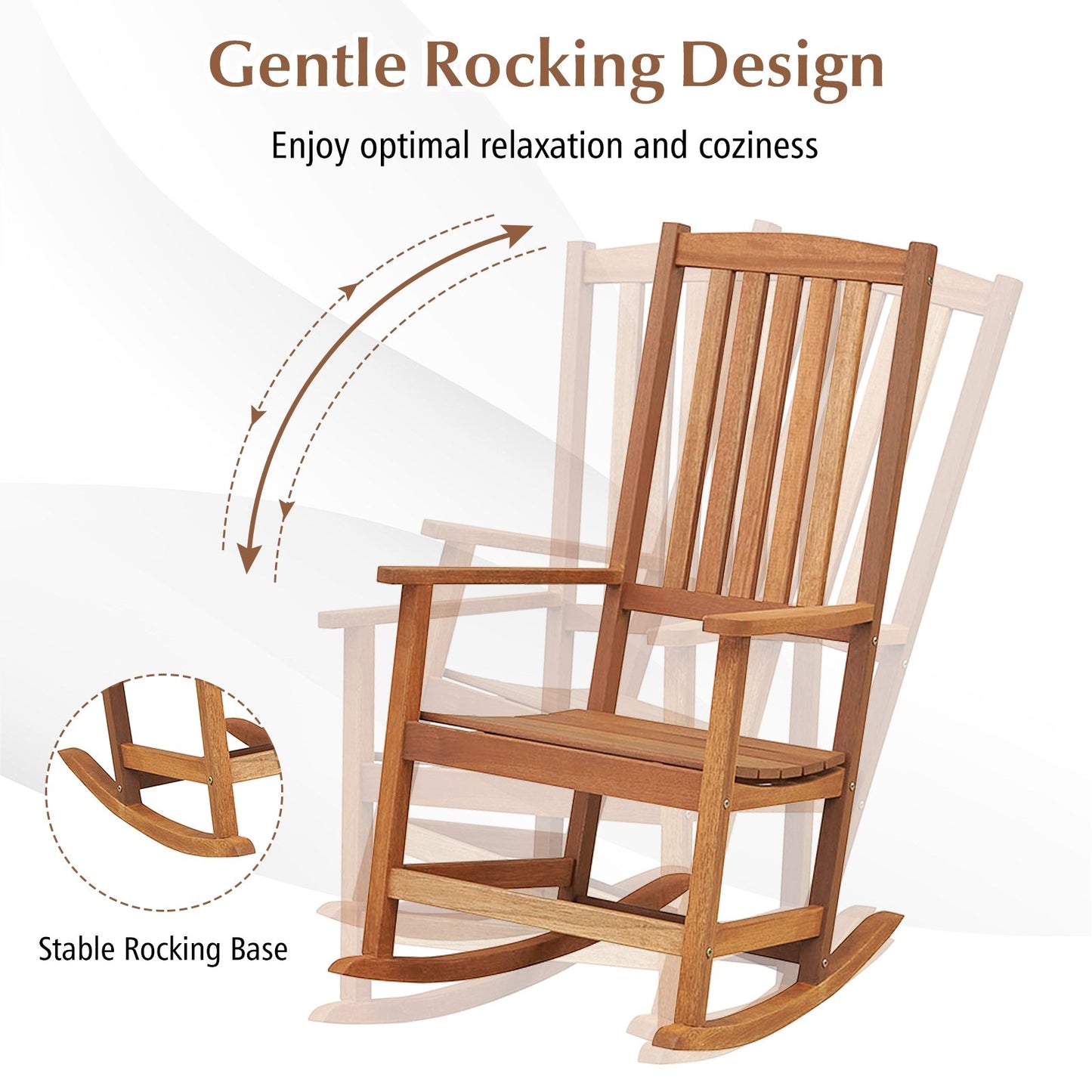 Patio Rocking Chair Ergonomic High-Back Outdoor Rocker with Smooth Rocking Base, Natural Patio Rocking Chairs & Gliders   at Gallery Canada