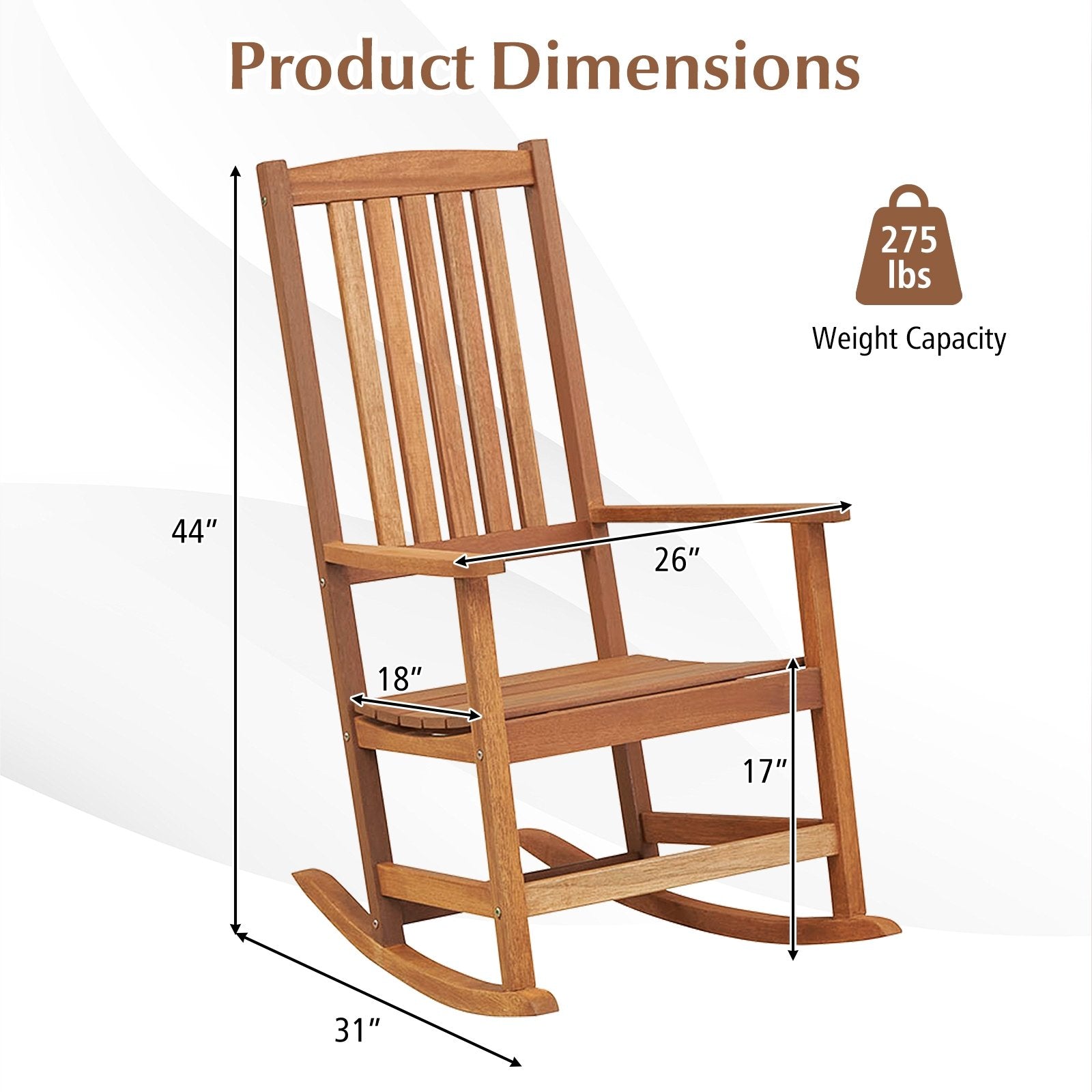 Patio Rocking Chair Ergonomic High-Back Outdoor Rocker with Smooth Rocking Base, Natural Patio Rocking Chairs & Gliders   at Gallery Canada