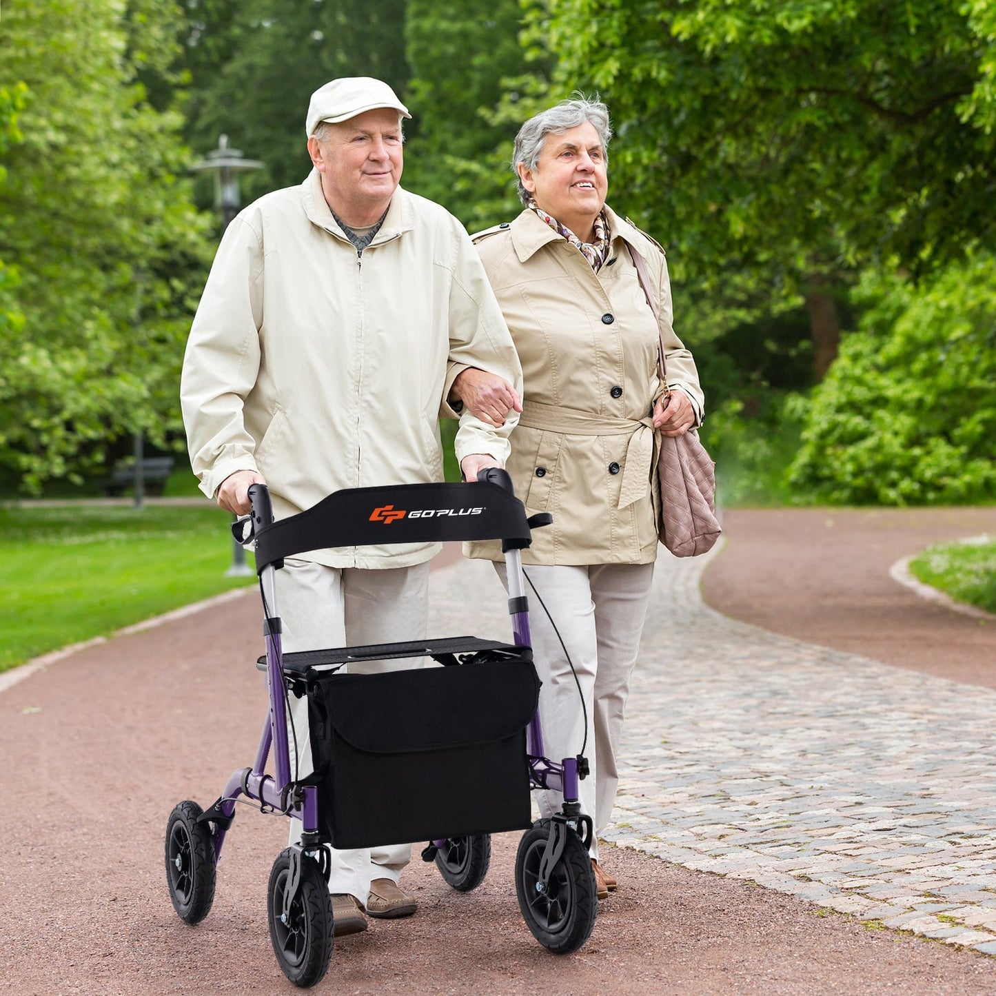 Height Adjustable Rollator Walker Foldable Rolling Walker with Seat for Seniors, Purple Walkers & Rollators   at Gallery Canada