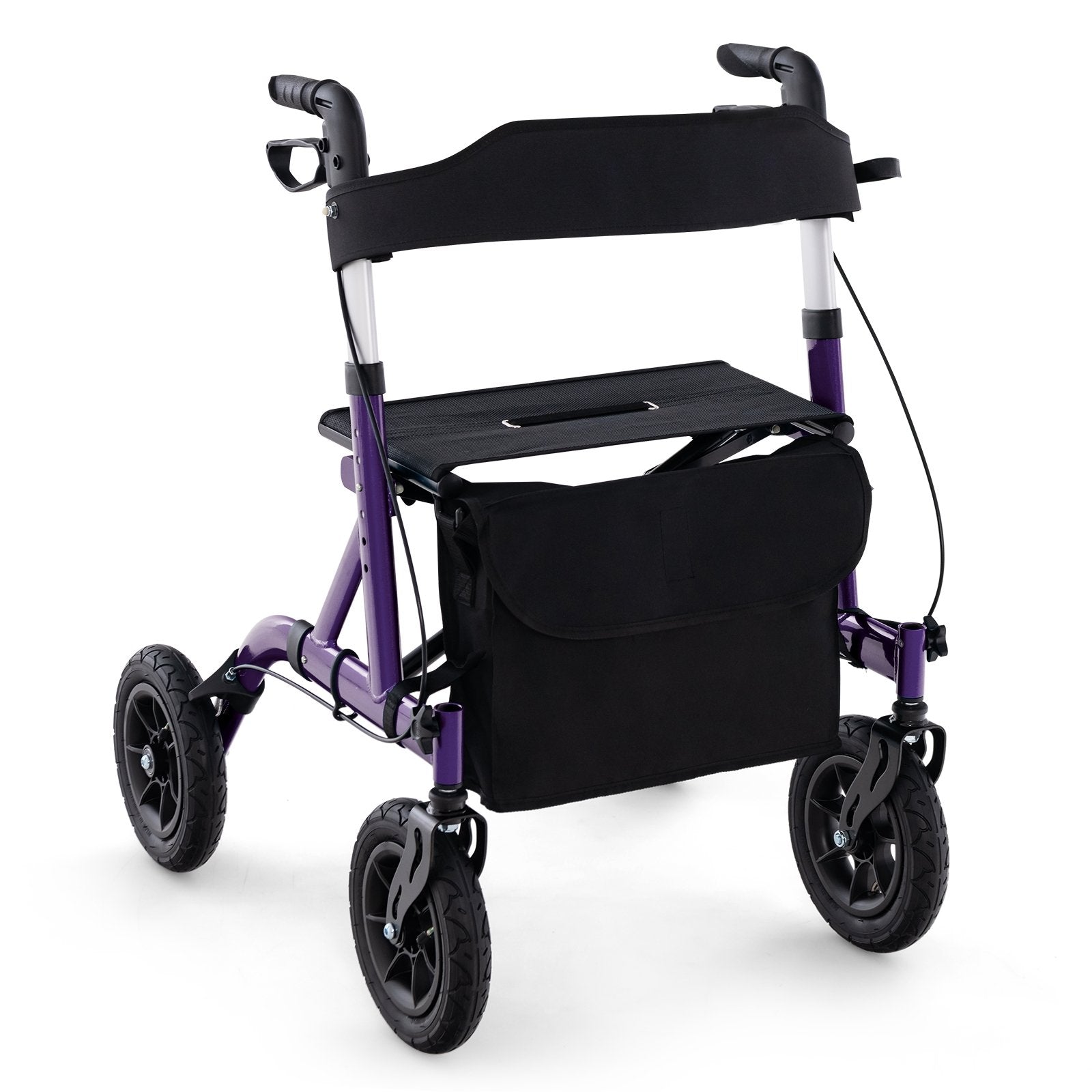 Height Adjustable Rollator Walker Foldable Rolling Walker with Seat for Seniors, Purple Walkers & Rollators   at Gallery Canada