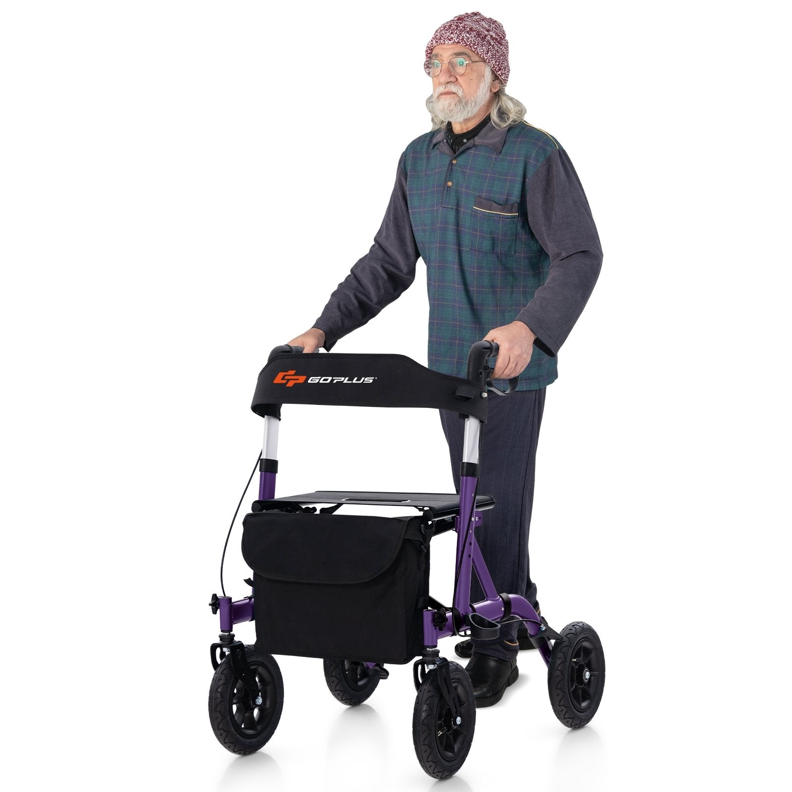 Height Adjustable Rollator Walker Foldable Rolling Walker with Seat for Seniors, Purple Walkers & Rollators   at Gallery Canada