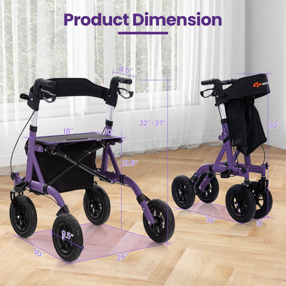 Height Adjustable Rollator Walker Foldable Rolling Walker with Seat for Seniors, Purple Walkers & Rollators   at Gallery Canada