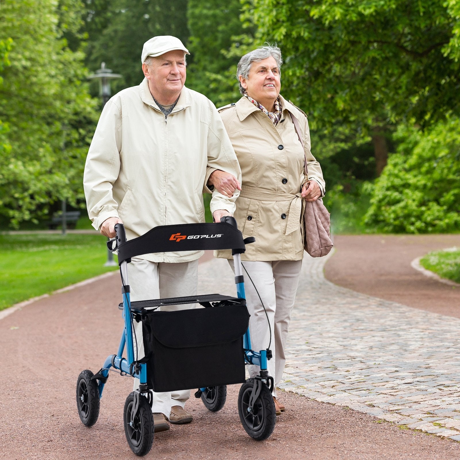 Height Adjustable Rollator Walker Foldable Rolling Walker with Seat for Seniors, Blue Walkers & Rollators   at Gallery Canada