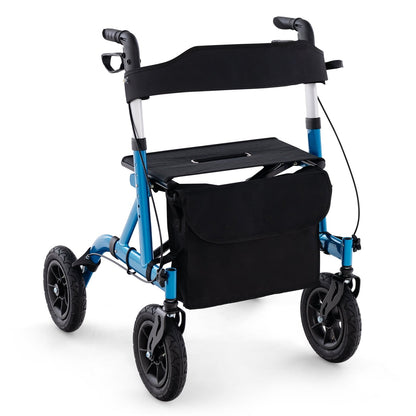 Height Adjustable Rollator Walker Foldable Rolling Walker with Seat for Seniors, Blue Walkers & Rollators   at Gallery Canada