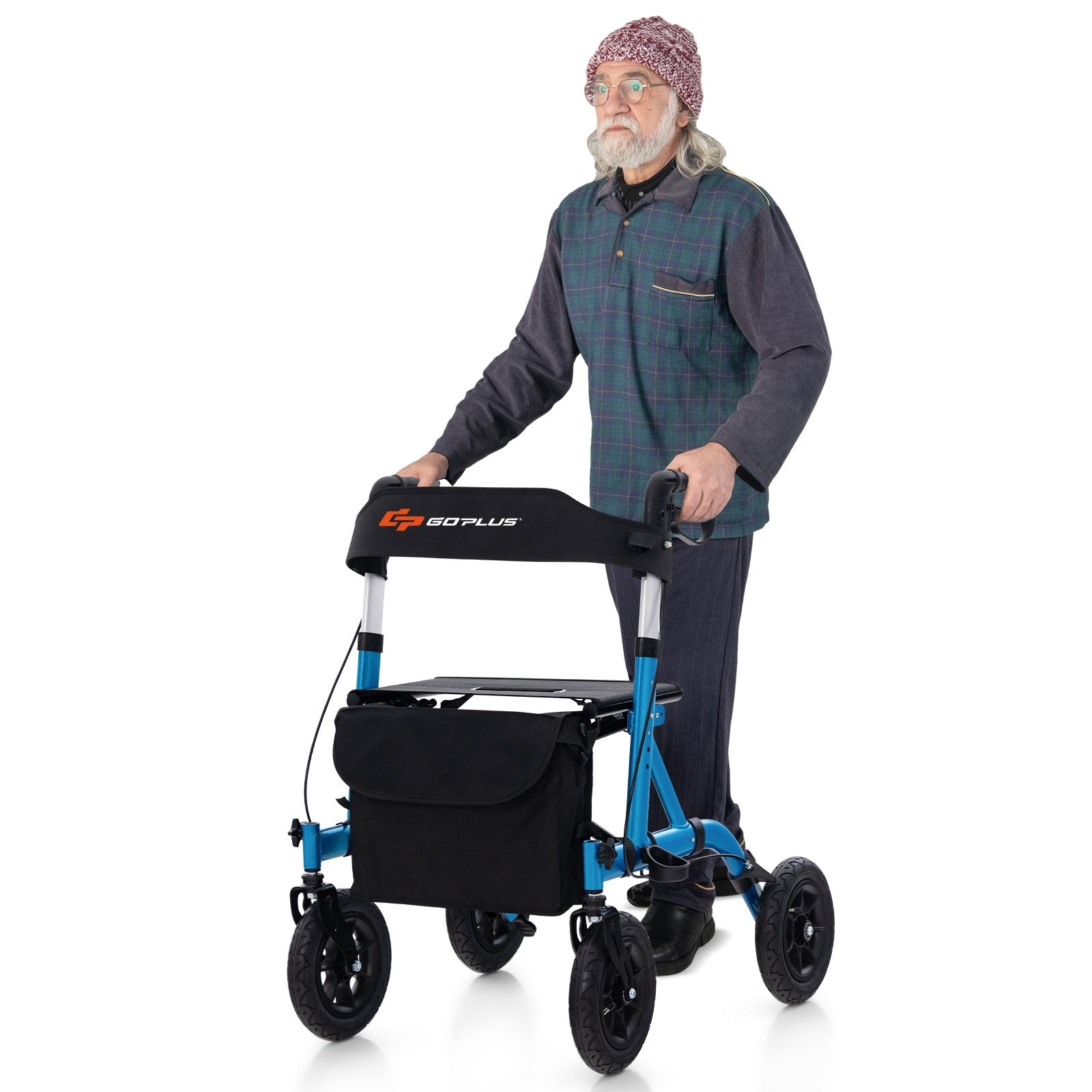 Height Adjustable Rollator Walker Foldable Rolling Walker with Seat for Seniors, Blue Walkers & Rollators   at Gallery Canada