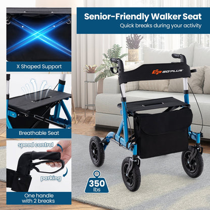 Height Adjustable Rollator Walker Foldable Rolling Walker with Seat for Seniors, Blue Walkers & Rollators   at Gallery Canada