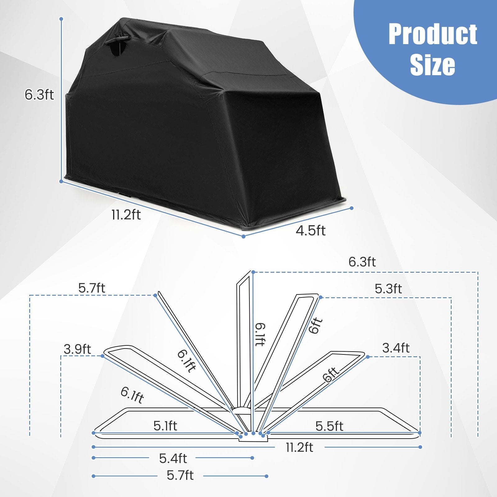 Outdoor Motorcycle Shelter Waterproof Motorbike Storage Tent with Cover, Black Carports   at Gallery Canada