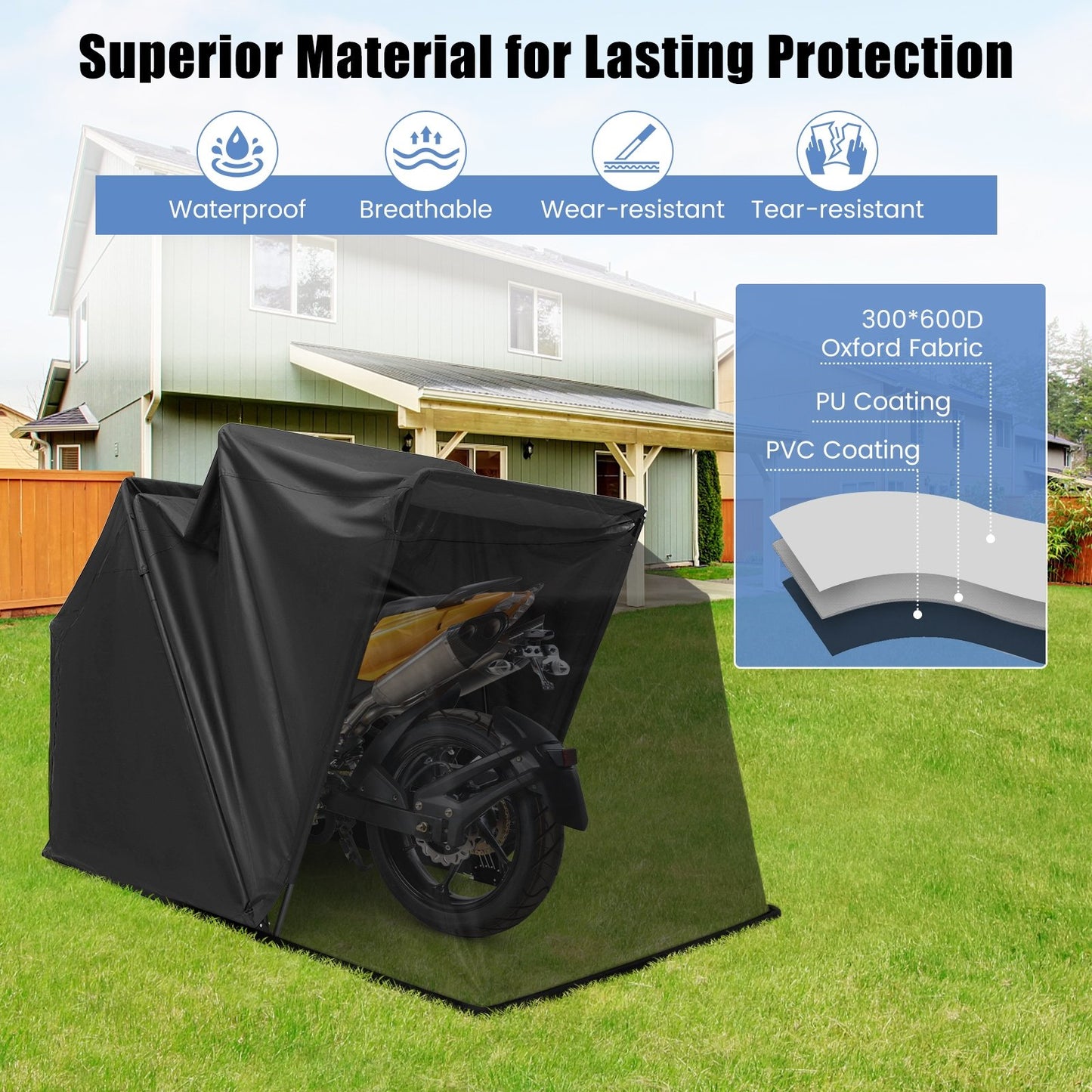 Outdoor Motorcycle Shelter Waterproof Motorbike Storage Tent with Cover, Black Carports   at Gallery Canada