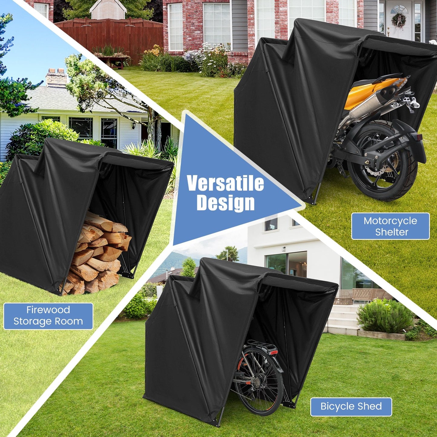 Outdoor Motorcycle Shelter Waterproof Motorbike Storage Tent with Cover, Black Carports   at Gallery Canada