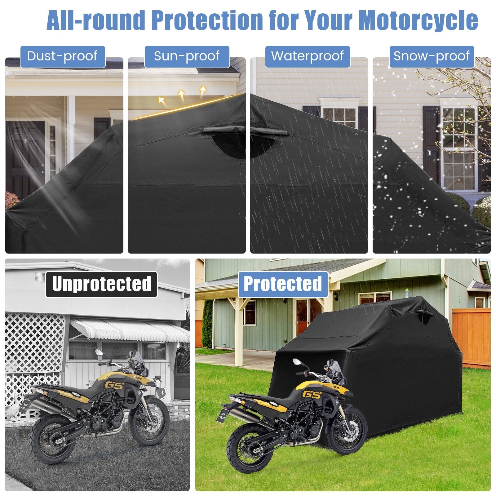 Outdoor Motorcycle Shelter Waterproof Motorbike Storage Tent with Cover, Black Carports   at Gallery Canada