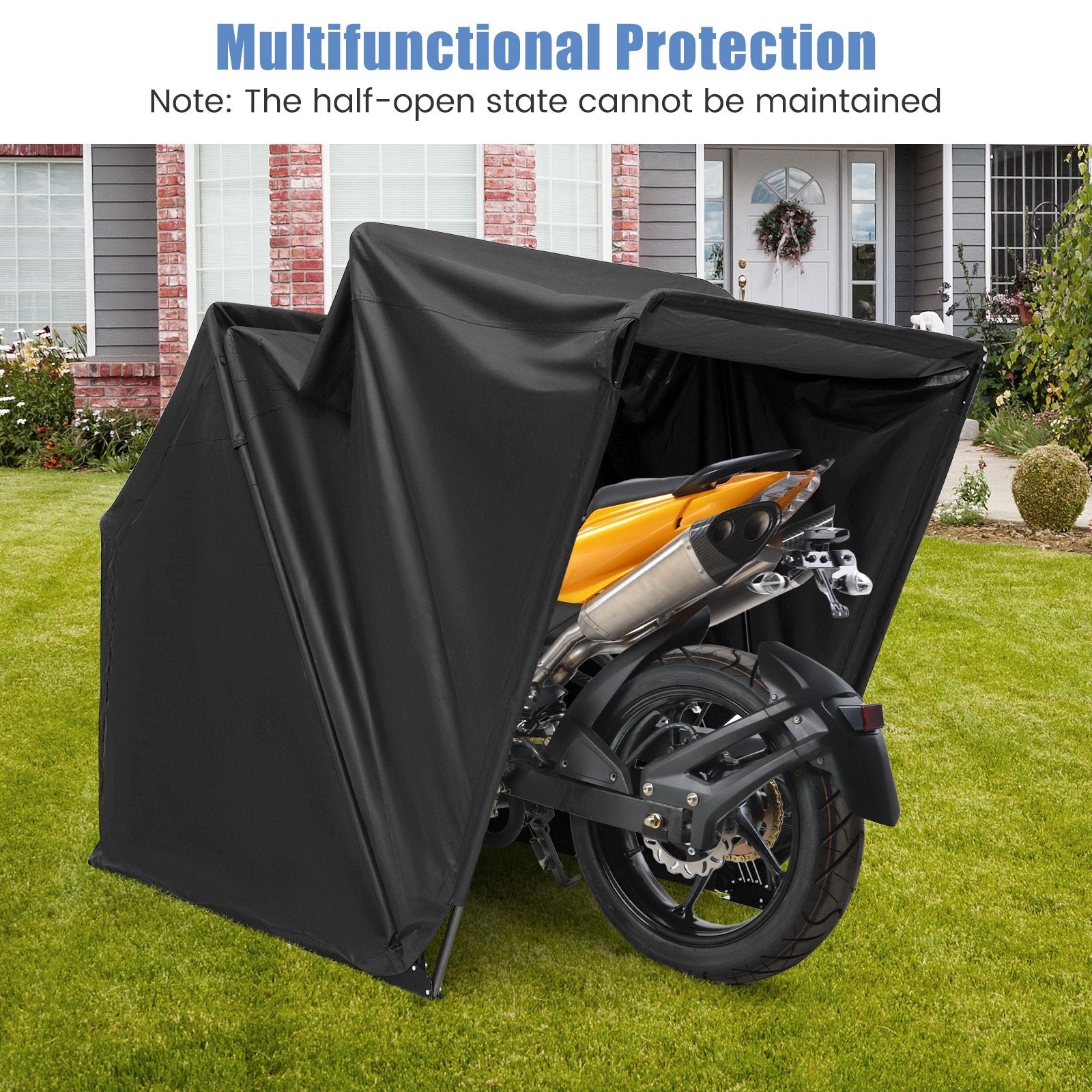 Outdoor Motorcycle Shelter Waterproof Motorbike Storage Tent with Cover, Black Carports   at Gallery Canada