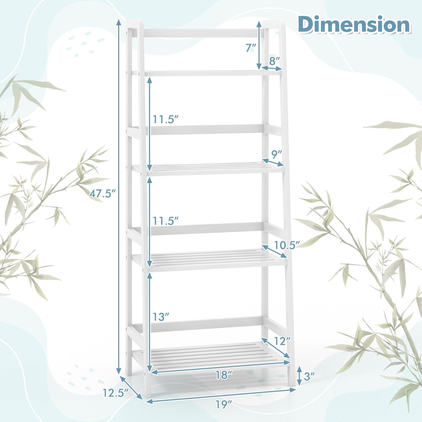 47.5 Inch 4-Tier Multifunctional Bamboo Bookcase Storage Stand Rack, White Bookcases   at Gallery Canada