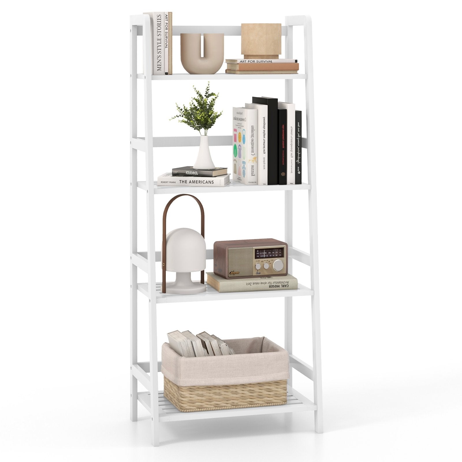 47.5 Inch 4-Tier Multifunctional Bamboo Bookcase Storage Stand Rack, White Bookcases   at Gallery Canada