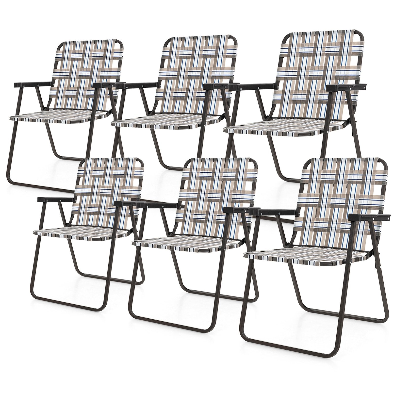 6 Pieces Folding Beach Chair Camping Lawn Webbing Chair, Brown Beach & Lawn Chairs   at Gallery Canada