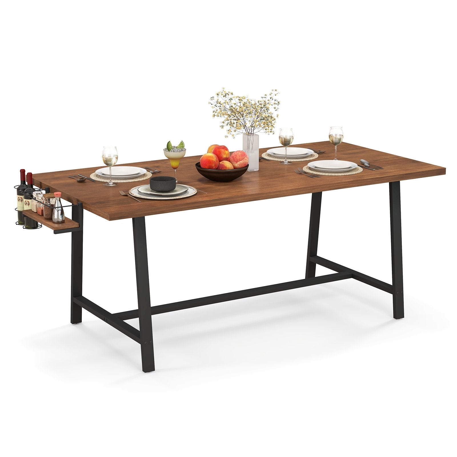 72 Inch Dining Table Rectangular Kitchen Table with 2-Bottle Wine Rack for 5-7, Walnut Dining Tables   at Gallery Canada