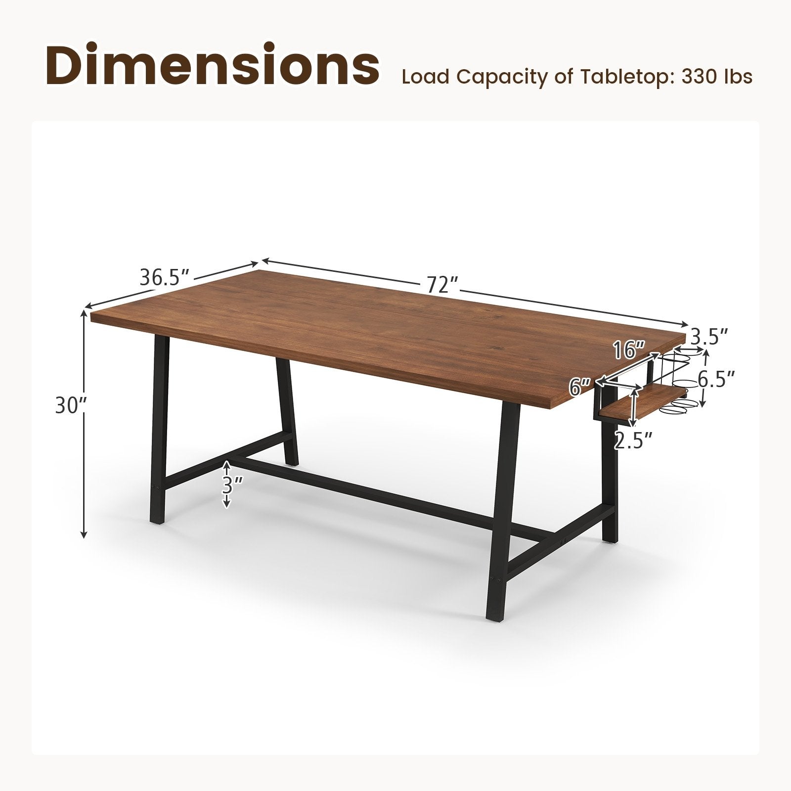 72 Inch Dining Table Rectangular Kitchen Table with 2-Bottle Wine Rack for 5-7, Walnut Dining Tables   at Gallery Canada