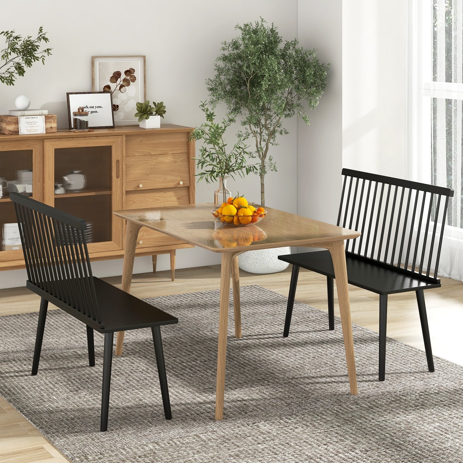 Entryway Bench for 2 with Spindle Back for Kitchen Dining Room Hallway, Black Dining Chairs   at Gallery Canada