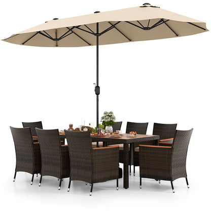 9 Piece Outdoor Dining Set with 15 Feet Double-Sided Twin Patio Umbrella, Beige Patio Conversation Sets   at Gallery Canada