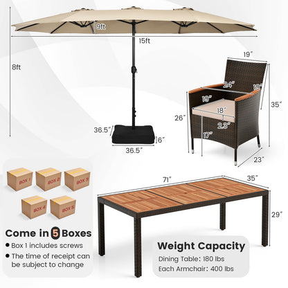 9 Piece Outdoor Dining Set with 15 Feet Double-Sided Twin Patio Umbrella, Beige Patio Conversation Sets   at Gallery Canada