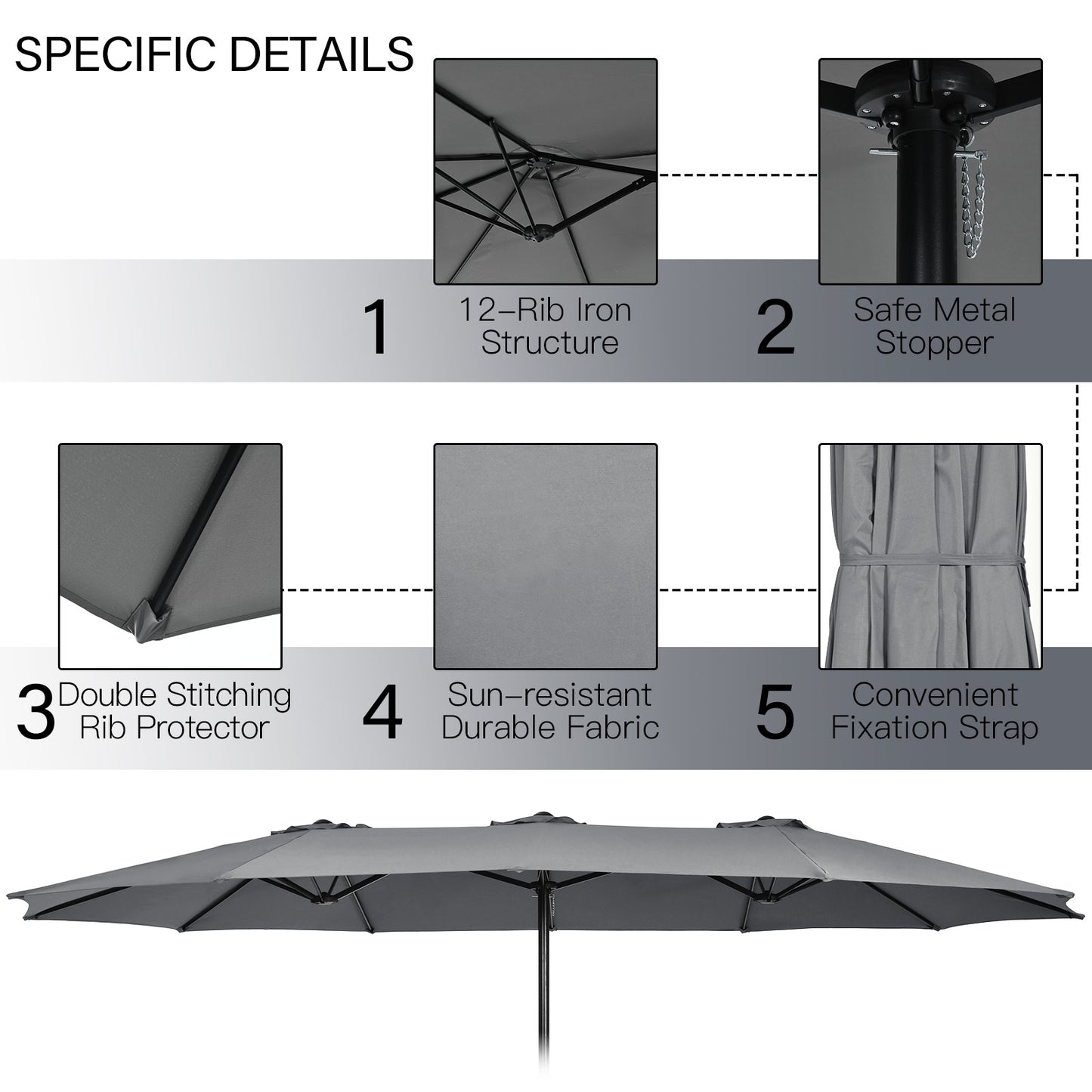 9 Piece Outdoor Dining Set with 15 Feet Double-Sided Twin Patio Umbrella, Gray Patio Conversation Sets   at Gallery Canada