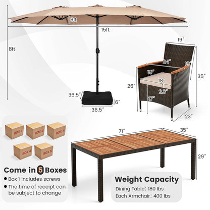 9 Piece Outdoor Dining Set with 15 Feet Double-Sided Twin Patio Umbrella, Brown Patio Conversation Sets   at Gallery Canada