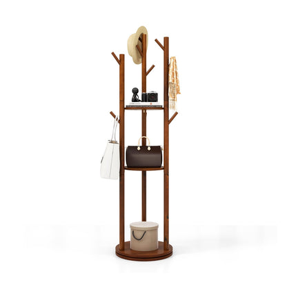 Freestanding Wooden Coat Tree with 3 Display Storage Shelves and 9 Hooks Coat Racks & Hall Trees   at Gallery Canada