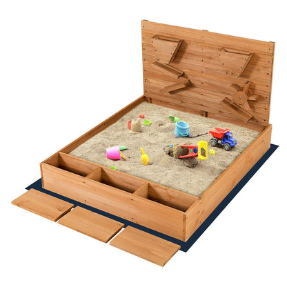 Kids Wooden Square Sandbox with Cover, Brown Sandboxes   at Gallery Canada