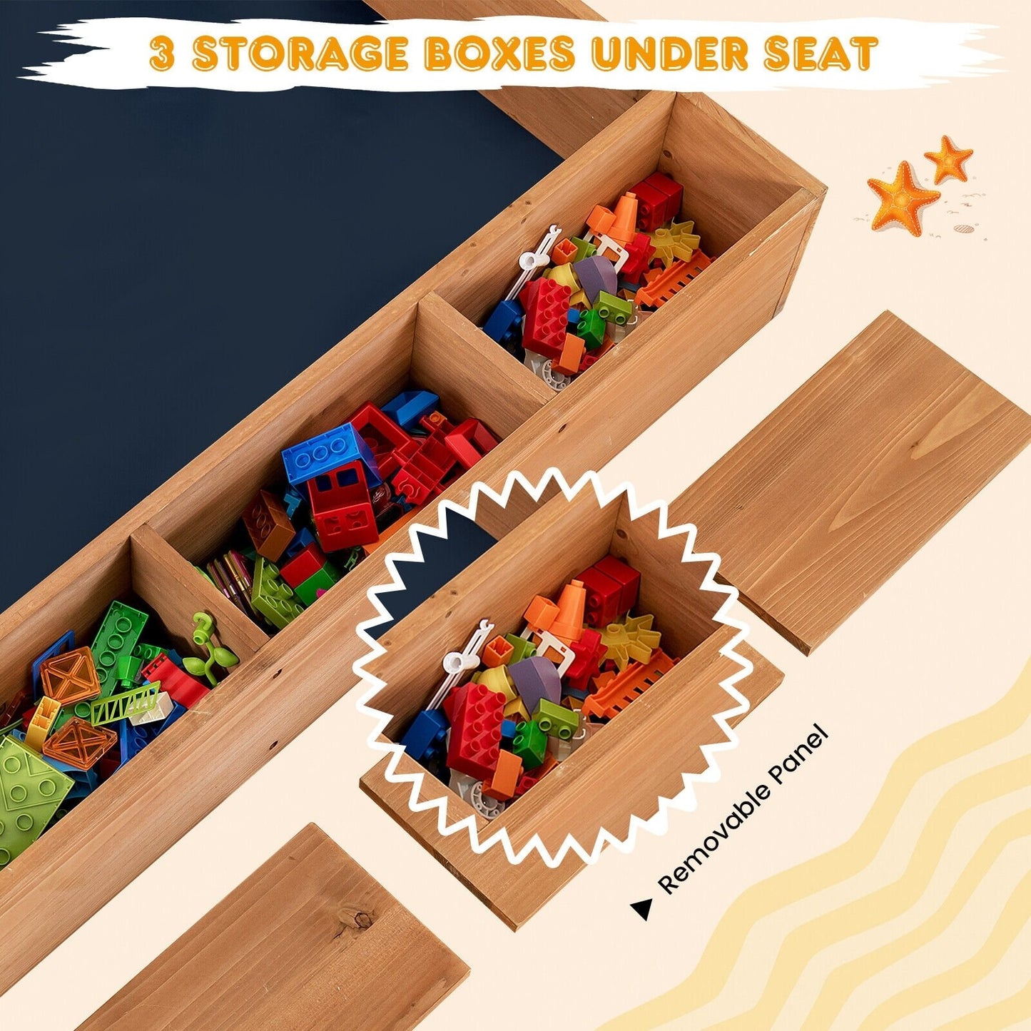 Kids Wooden Square Sandbox with Cover, Brown Sandboxes   at Gallery Canada