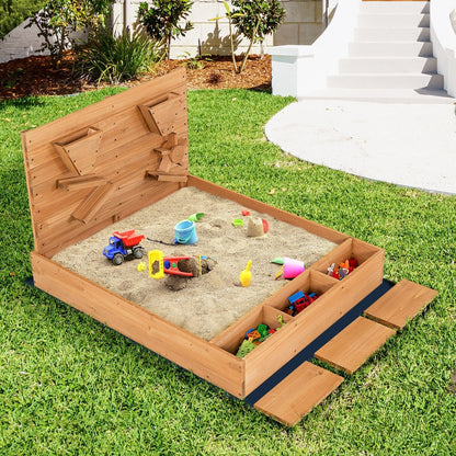 Kids Wooden Square Sandbox with Cover, Brown Sandboxes   at Gallery Canada