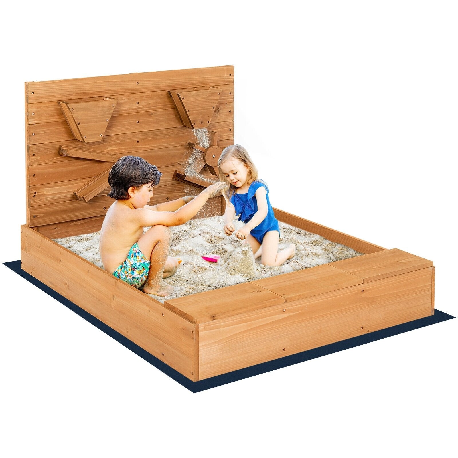 Kids Wooden Square Sandbox with Cover, Brown Sandboxes   at Gallery Canada