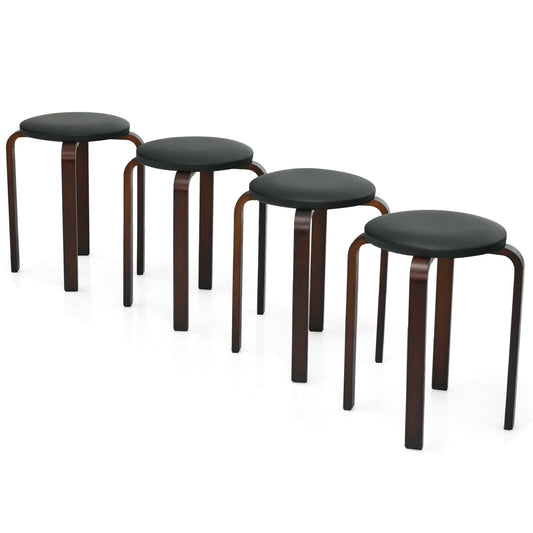 Set of 4 Bentwood Round Stool Stackable Dining Chairs with Padded Seat, Black Dining Chairs   at Gallery Canada