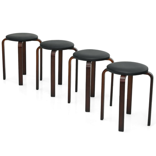 Set of 4 Bentwood Round Stool Stackable Dining Chairs with Padded Seat, Black