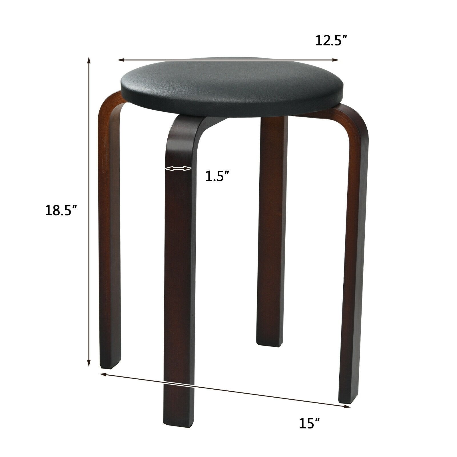 Set of 4 Bentwood Round Stool Stackable Dining Chairs with Padded Seat, Black Dining Chairs   at Gallery Canada