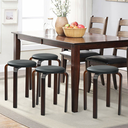 Set of 4 Bentwood Round Stool Stackable Dining Chairs with Padded Seat, Black Dining Chairs   at Gallery Canada