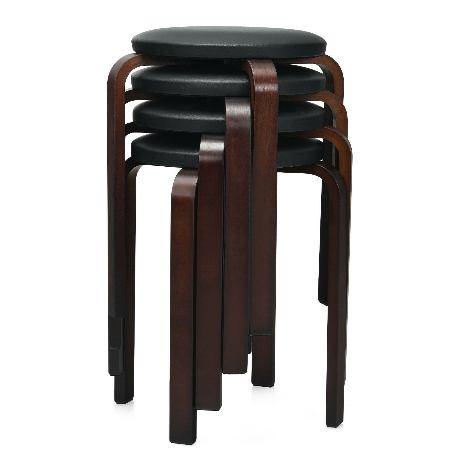 Set of 4 Bentwood Round Stool Stackable Dining Chairs with Padded Seat, Black Dining Chairs   at Gallery Canada