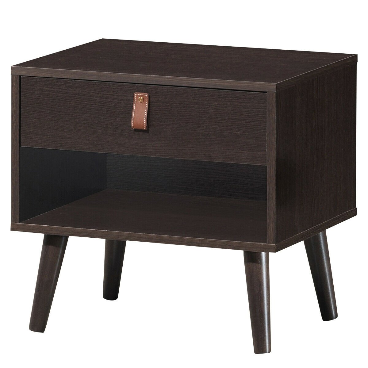 Nightstand Bedroom Table with Drawer Storage Shelf, Brown Nightstands   at Gallery Canada