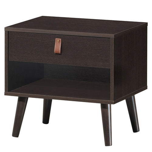 Nightstand Bedroom Table with Drawer Storage Shelf, Brown