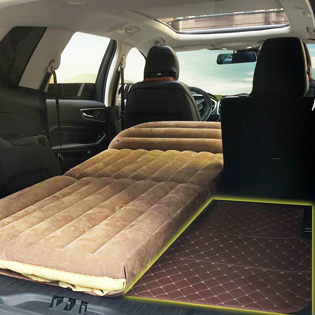 Inflatable SUV Air Backseat Mattress Travel Pad with Pump Camping, Yellow Air Mattresses & Sleeping Bags   at Gallery Canada