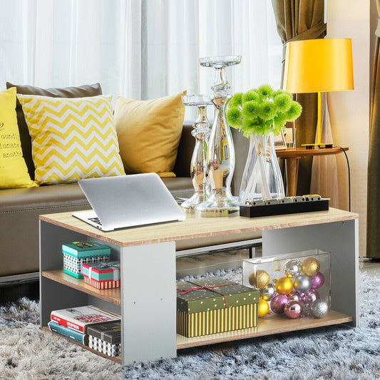 Coffee Table Sofa Side Table with Storage Shelves, Natural Coffee Tables Natural at Gallery Canada