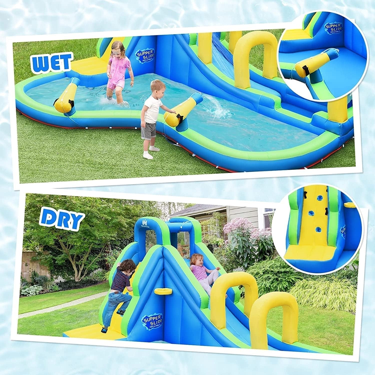 Multifunctional Inflatable Water Bounce with Blower, Blue Bounce House   at Gallery Canada